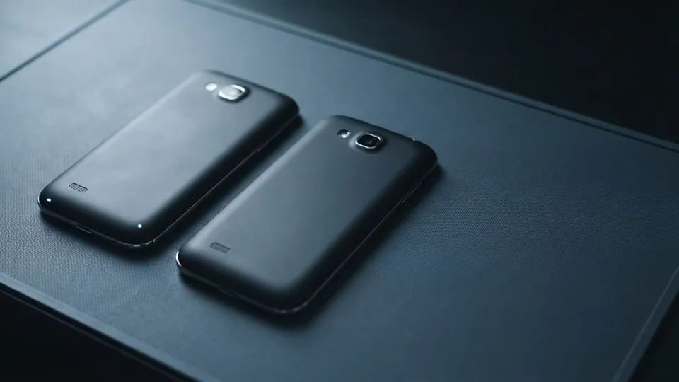 Two 2011-era smartphones lying face down side by side on a slate bench mat